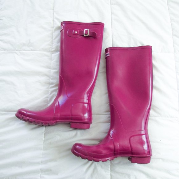HUNTER Fuchsia Pink Tall Rain Boots- Unisex Women's 10 or Men's 9 *sold as is* - Picture 3 of 14